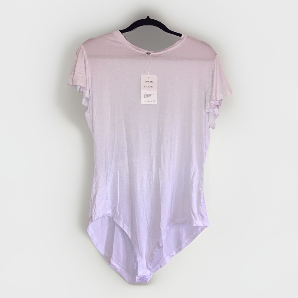 LAOLASI Womens 3XL White Ruffle Sleeve Snap Gusset Bodysuit Romantic Stretch
